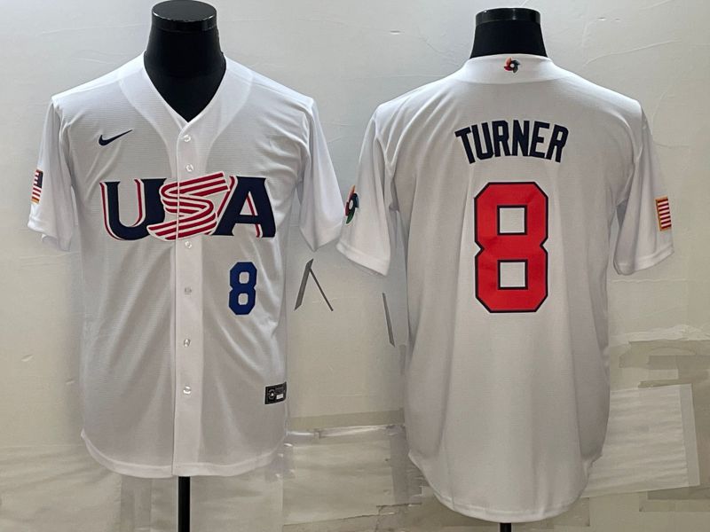 Men 2023 World Cub USA #8 Turner White Nike MLB Jersey1